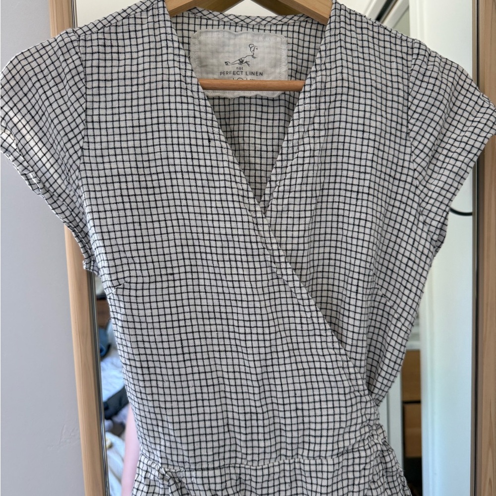 notPERFECTLINEN Black & White Gingham Wrap Jumpsuit - Picture 3 of 6